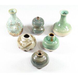 Set of 6 Handmade miniature art ceramic potion bottles, small wheel thrown